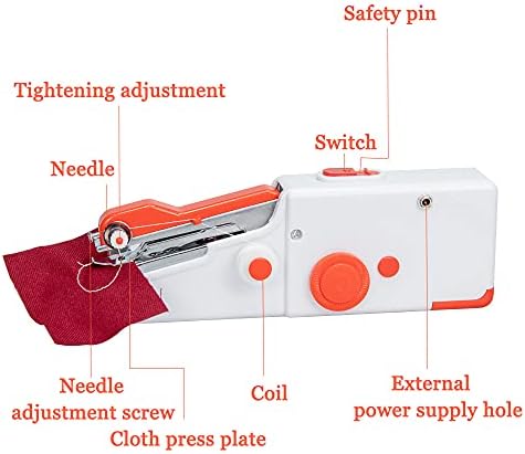 Handheld Sewing Machine, Mini Handy Portable Cordless Sewing Machine Electric Repairing Stitch Tool for Fabric DIY Kids Pet Clothing Curtain Home Travel Use (Orange)