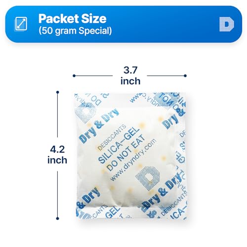 Image of Dry & Dry 50 Gram [5 Packs] Orange Indicating Mixed Silica Gel Packets Siilca Gel Desiccant - Rechargeable Moisture Absorbers for Food Storage, Electronics, 3D Filament & Safes