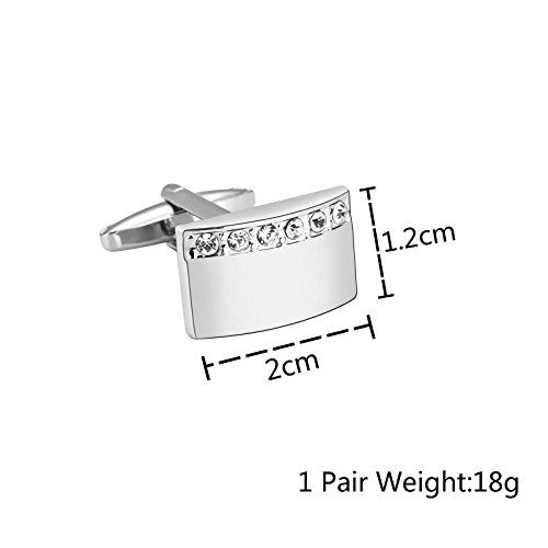 Mancuernillas rectangulares plateadas de acero con circonia miniatura 3