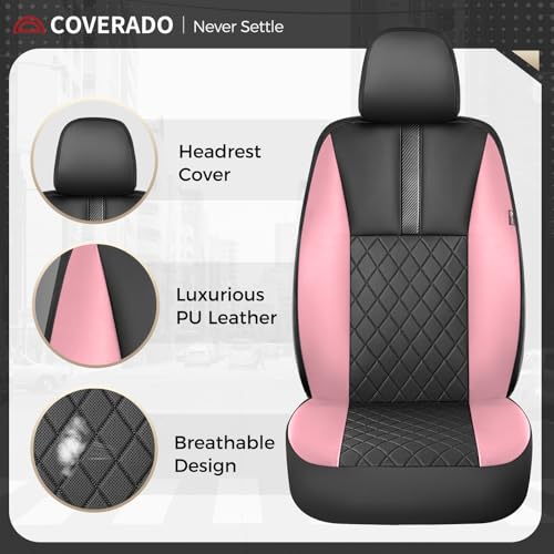 Image of Coverado Car Seat Covers Front Pair, Automotive Leather Seat Covers for Car，Universal Fit Front Back Seat Cover, Non-Slip Waterproof Breathable Car Seat Protector