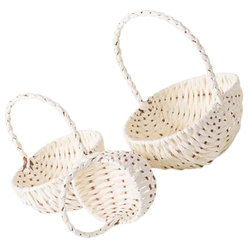Abaodam Cesta de Picnic Tejida a Mano 3 Unidades con Asas Cesta para Almacenamiento de Frutas y Flores Decorativa Portátil para Jardín y Exteriores