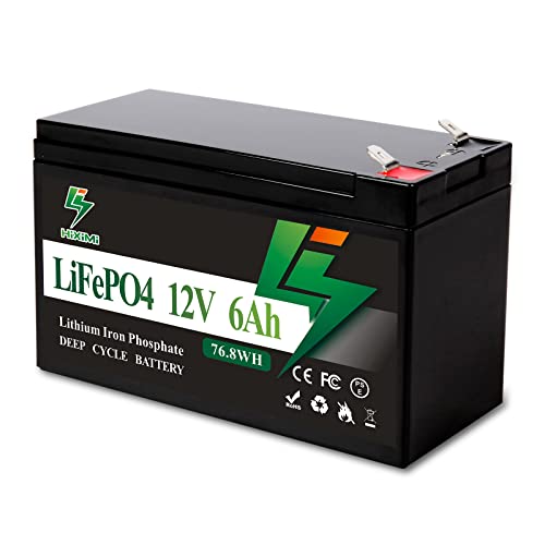 HiXiMi Lithium Battery 12V 6Ah LiFePO4 Lithium Iron Phosphate Rechargeable Battery with 10A BMS for Small UPS Fish Finder Kids Scooter LED Light Alarm System Security Camera Camping