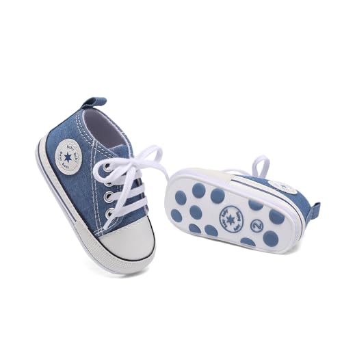 Image of Unisex Baby Girls Boys Canvas High-top Shoes, Newborn Infant Anti-Slip Soft Sole Frist Walking Breathable Sneakers