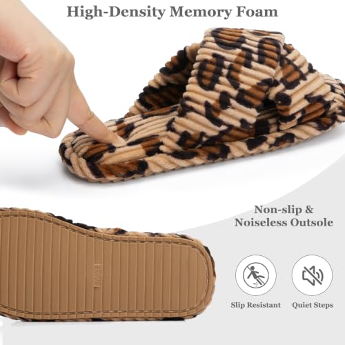Image of GOEWY Slippers for Women Memory Foam House Bedroom Corduroy Crossbands Open Toe Slides Sandals Shoes Comfy Trendy Gift for womens Anti-Skid sole