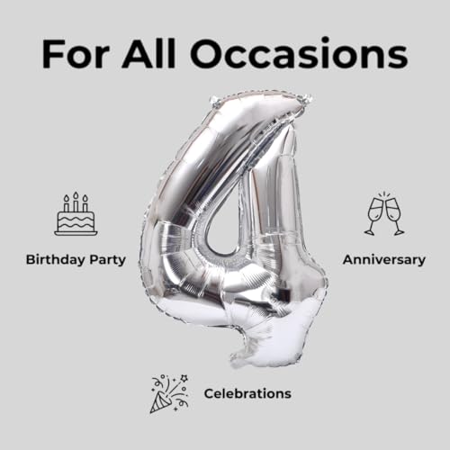 Image of YPSelected 32 Inch Large Foil Helium Number Balloon Birthday Wedding Party 0-9 (Silver, 4)