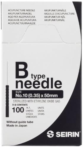 Seirin B-Type Acupuncture Black Handle 100 Needles, 50 mm Length x 0.35 mm Diameter by Seirin