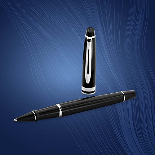 Waterman Expert Rollerball Pen, Gloss Black With Chrome Trim, Fine Point With Black Ink Cartridge, Gift Box #TOP4