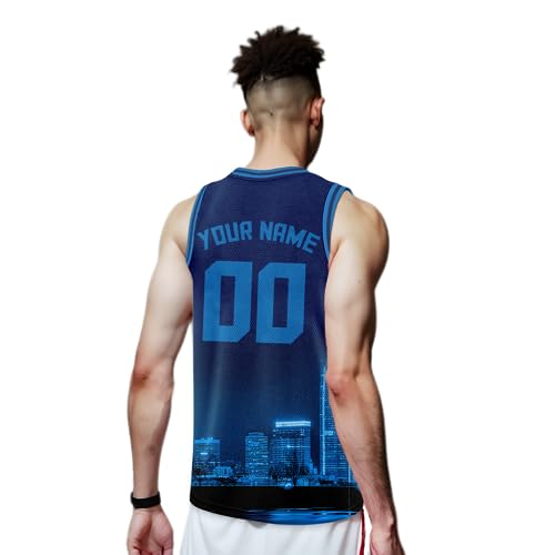 Camiseta personalizada de baloncesto con diseño City Night Skyline - Agrega tu nombre y número - Uniforme de equipo para hombres, mujeres y jóvenes miniatura 4