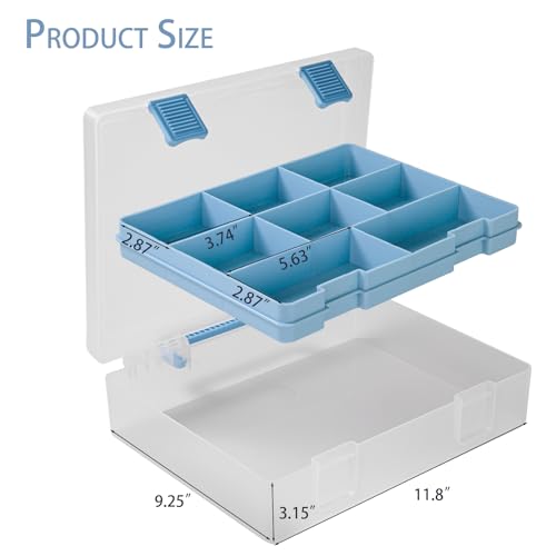 Image of Plastic Storage Bin with Clear Lid and Removable Tray, Perfect for Craft Supplies, Art Tools,Beads, Stackable Organizer with Portable Handle, Durable Design for Home or Office Use（Blue）