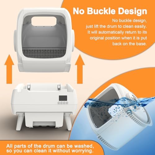 FRCFRC Automatic Cat Litter Box Self Cleaning - App Control, Cat Toilet Records, Suitable for Big Cats, Medium Cats, Kittens and Multi-Cat Families, Anti-Pinch, Low Noise【Assembly Required】- White - 5