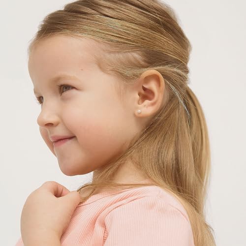 Gold Plated Classic White Simulated Pearl Safety Screw Back Earrings for Girls - Traditional White Simulated Pearl Earrings for Infants, Toddlers, and Little Girls2