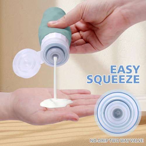 Image of Silevoler Travel Bottles for Toiletries, 4pcs Tsa Approved 3oz Travel Size Containers, BPA Free Leak Proof Premium Silicone Bottles, Refillable Liquid Squeezable Accessories W /Toiletry Bag(Mint)