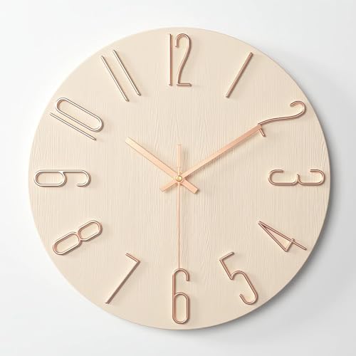 Maxspace Wanduhr 30cm, Analoge Lautlos Wanduhr Ohne Tickgeräusche mit Sekundenzeiger, Einfache Wand Uhr für Wohnzimmer Schlafzimmer Büro Küche (Beige)