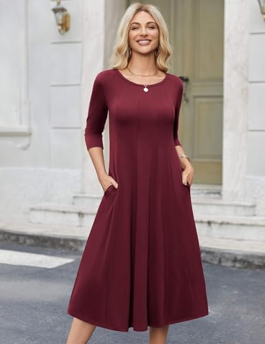 Image of HOTOUCH Women's 3 /4 Sleeve A-line and Flare Midi Long Dress