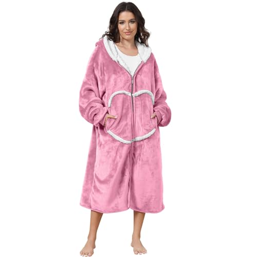 Image of Oversized Wearab Blanket Hoodie, Cozy Flannel Blanket with Sleeves and Zipper for Women, Mens, Teens