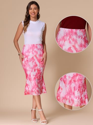 Allegra K Mesh Skirts for Women's Bohemian Tie Dye Fishtail Bodycon Summer Midi Skirt2