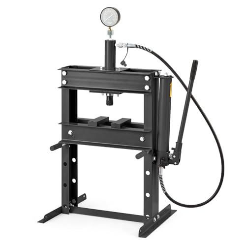Image of Garvee Hydraulic Press 10 Ton, Hydraulic Shop Press, H Frame Benchtop Hydraulic Press with 2 Press Plates, Garage Floor Shop Press, Adjustable Work Table Height, Heavy Duty Press, Black