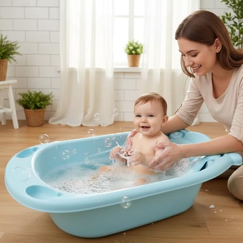Image of Baby Bath Tub with Support Seat for Newborns & Infants | Portable Anti-Slip Bathtub with Ergonomic Backrest | Compact Shower Stall Tub, Quick & Effortless Bathing (Baby Bathtub)