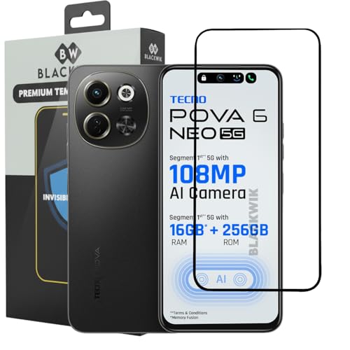 Image of Blackwik Tempered Glass Screen Protector for Tecno Pova Neo 6 with Edge-To-Edge Protector Coverage | Easy Installation Kit (Black)