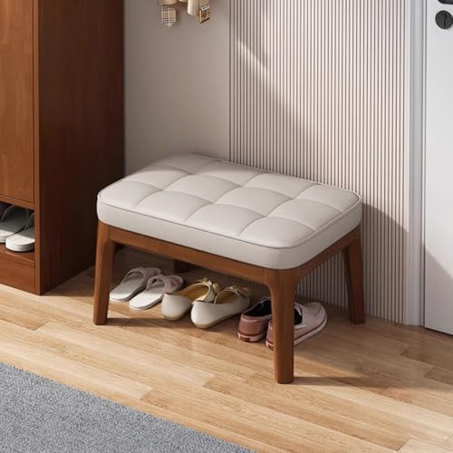 Banco de cuero premium rectangular y patas de madera para comedor elegante 5