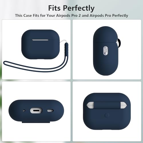 KOKOKA Case Cover Compatible for AirPods Pro 2 (2023/2022/2019) with Cleaner Kit and Lanyard, Soft Silicone Shock Absorbing Protective Case for AirPods Pro 2nd/1st Generation, Midnight Blue - Image 5