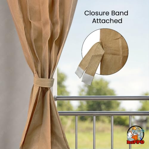 Image of HIPPO HDPE Coated Waterproof Outdoor Balcony Curtain 260 GSM - Rain, Sun & Dust Protection Light Filtering Curtains for Home, Garden, Veranda & Hotel (4 Feet X 4.5 Feet, 2IN1 Sand-Dune, 1 PC)