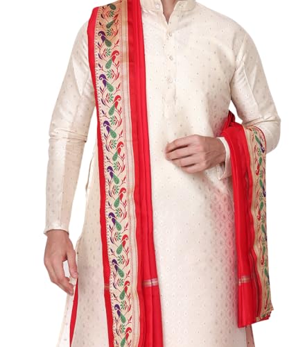 Image of Rameshwaram Fabrics Men's Sherwani Style Dhoti Kurta Set with Angavastram | Traditional Indian Groom Dress | Ethnic Kurta Set for Wedding, Engagement, Festival