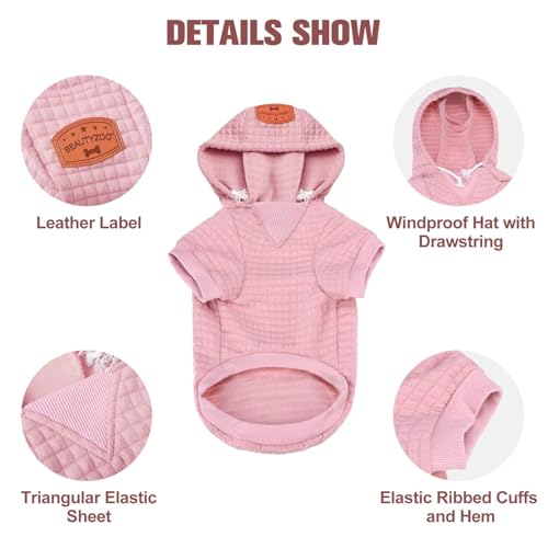 Image of BEAUTYZOO Small Dog Hoodie Sweater with Pockets, Dog Clothes for Small Medium Dogs Boy Girl, Waffle-like Laminated Cotton Pet Coats with Hat and Leash Hole, All Weather Coat for Puppy Doggie Chihuahua | Warm Dog Sweatshirt with Pocket & Leash Hole,Pullover Clothes for Girl Boy Dogs & Cats,Stretchy & Easy‑On‑Off,Chihuahua Puppy