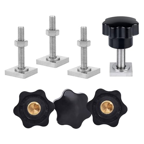 T Nut Adapter, Nutensteine Dachträger, T Nut Nutensteine, mit Sterngriffmutter und Unterlegscheiben, zur Befestigung von Fahrrädern, Dachboxen, Dachkörben, Skiausrüstung, 4 Stück，M6