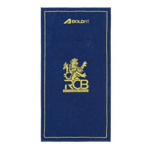 Image of Boldfit X Royal Challengers Bengaluru RCB Official Merchandise Bath Towel 100% Cotton Lightweight Soft & Absorbent Large Shower Towel for Gym, Sports, Bath, Beach & Pool Blue (70 x 140 cm)