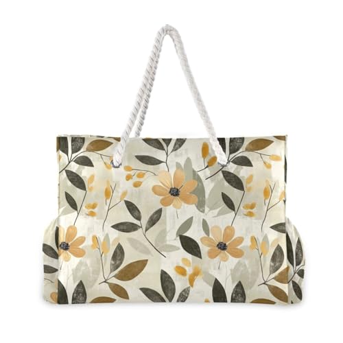 Flowers Olive Green and Sand Sturdy Tote Bags For School with side pocketes Duffel Bag Women for Pool Gym Grocery Travel2