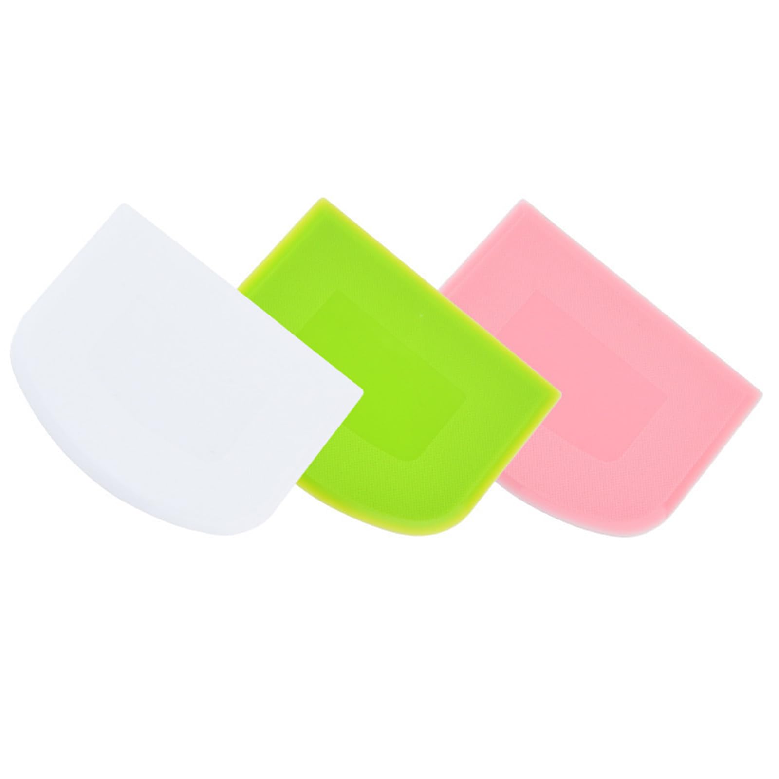 Asrejur Green/White/Pink 3 Pcs Plastic Dough Scraper, 4.65In* 3.7In Dough Cutter, Flexible And Thin Bread Scraper For Breads, Pizzas And Cakes, Plastic Bench Scrapers For Bakers And Baking Lovers(, Pink)