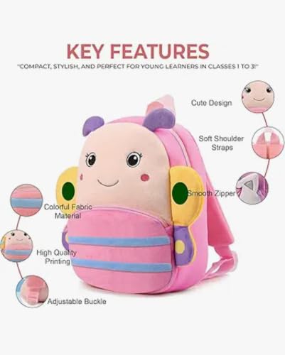 Image of Cute Butterfly Design Backpack for Boys & Girls | Soft Toy School Bag | Lightweight Preschool Nursery Travel Bag | Cute Animal Design Backpack for Toddlers 35CM
