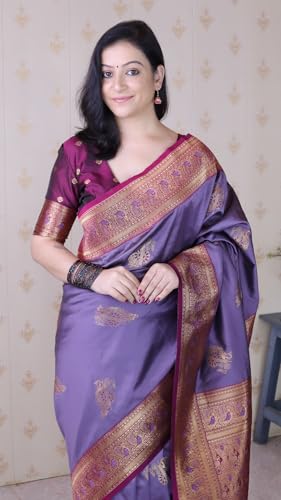 Image of SGF11 Women's Kanjivaram Pure Soft Silk Saree With Blouse Piece
