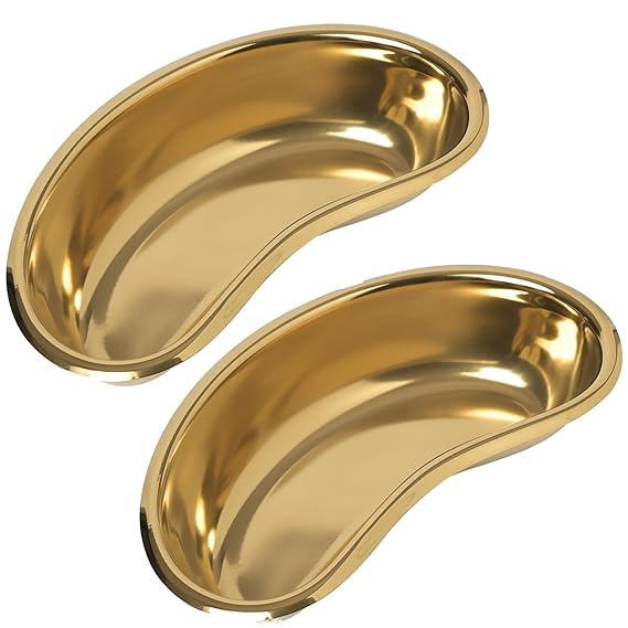 Stainless Steel Medical Kidney Tray 6 Inch (Pack of 2) | Gold PVD Coated Curved Instrument Tray | Surgical Dressing Tray for Hospitals, Clinics, Tattoo & Salon Use