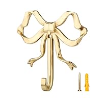 Bow Wall Hooks, Decorative Brass Purse Hanger, Vintage Gold Coat Rack Mount for Hanging Keys, Hats, Towels, Bags, Umbrella