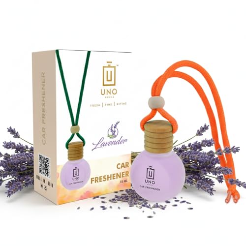 Image of UNOAROMA Orchid Car Air Freshener, Long Lasting Hanging car perfume, Toxin-Free Oil in Glass Bottle with Wooden Diffuser, Car Accessories for fresh aroma, Last Upto-60 Days (15mlx2)