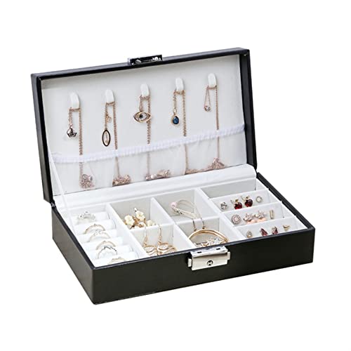 Joyero de viaje para mujer, de cuero, rectangular, collar, anillos, aretes, caja de almacenamiento, organizador de exhibición, caja de regalo para mujer, estuche de almacenamiento de exhibición de
