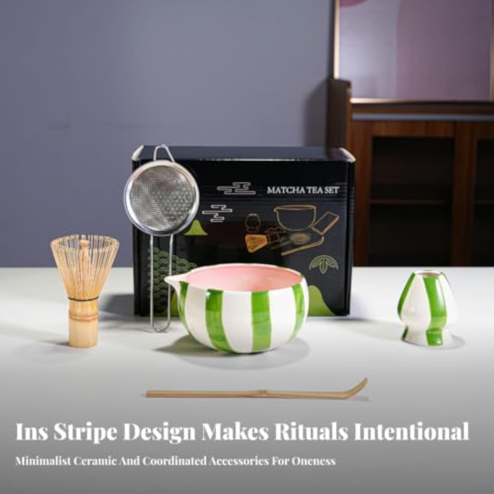 5 Piece Set Traditional Matcha Tea Set with Whisk Holder