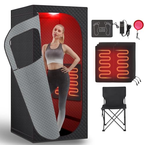 RRGFB Far Infrared Sauna Box with Red Light Therapy, Portable Dry Sauna for Weight Loss and Detox, Carbon Crystal Heating,9 Levels, Full Size 5.9ft×2.9ft×2.6ft