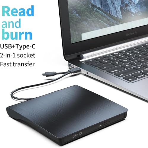 Image of External CD DVD Drive,USB 3.0 and Type-C CD DVD Disc Reader Writer Burner Player,Slim and Portable CD DVD + /-RW Optical Drive for PC Laptop Desktop MacBook Mac Windows 7 /8.1 /10 /11 Linux OS Apple