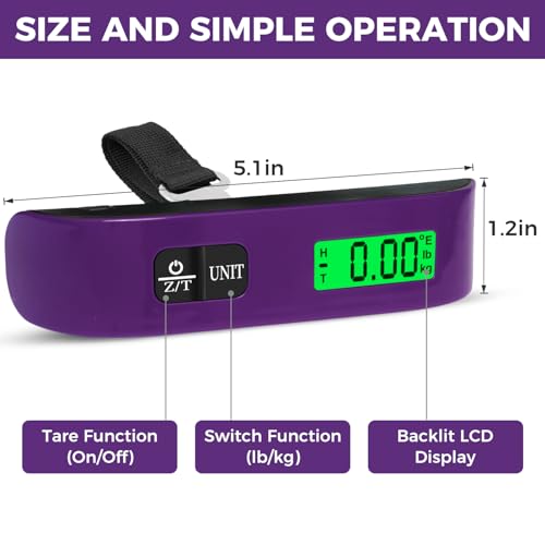 Image of BAGAIL Digital Luggage Scale, 110lbs Hanging Baggage Scale with Backlit LCD Display, Portable Suitcase Weighing Scale, Travel Luggage Weight Scale with Hook, Strong Straps for Travelers
