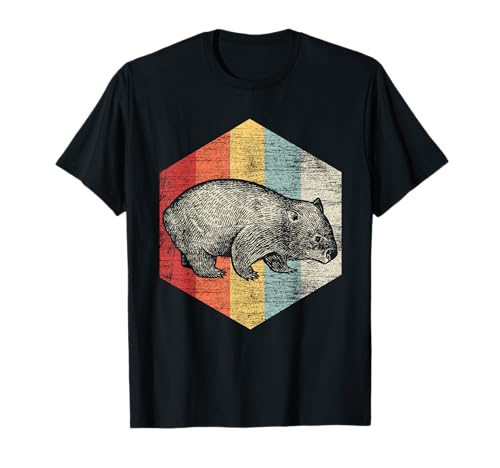 Retro Wombat T-Shirt - Retro Wombat - Unisex-Kinder, Unisex-Erwachsene - Schwarz - S - Kurzarm - T-Shirt - Tierdruck