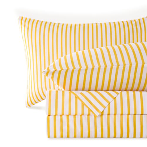 Image of MCO 4Pieces Striped Sheets Set, Breathable King Sheet Set with 16 inch Deep Pocket,Modern & Luxury, Brushed Microfiber Bedding Set(King, Yellow)
