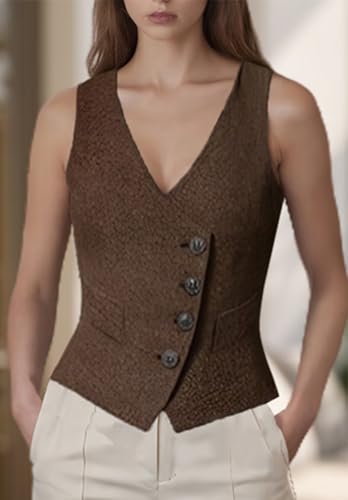 Women's Suit Vest Herringbone Tweed Work Wear Slim Fit Waistcoat Lady Sleeveless Jacket4