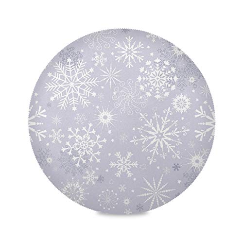 Gray White Winter Snowflakes Christmas, Elastic Fitted Edged Round Tablecloth Waterproof Anti-Shrink Soft Polyester Table Cloth Washable Table Cover For Banquet Home Indoor Or Outdoor, 48"X48" #TOP7