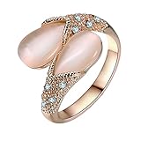 ABJFJE Pear-shaped Cat'eye Stone Cocktail Statement Ring Gold Plated Crystal Rhinestone Stacking Wedding Band Rings Fashion Jewelry Accessories for Women Gift (9)