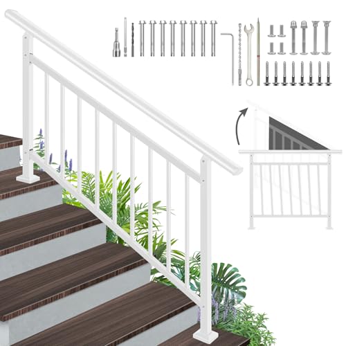 Adjustable Handrails for Outdoor Steps – White Metal Stair Railing