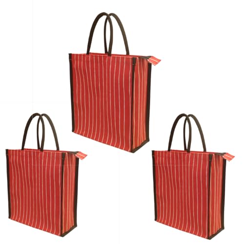 SHIBUI Eco-Friendly Canvas Lunch Bag with Tiffin Box Holder, Zipper Closure, and Reinforced Handle - Unisex. (Red, 3)