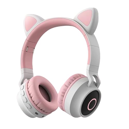 WOHPNLE Katzenohr-Kopfhörer, kabellose LED-Kopfhörer mit leuchtendem, klarem Klang, Verstellbarer Kopfbügel, rosa Headset für, Android-Telefone und Tablets